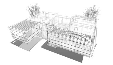 Ev, villa konsepti çizimi 3D illüstrasyon