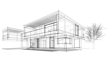 Ev, villa konsepti çizimi 3D illüstrasyon