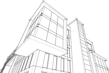 soyut mimari duvar kağıdı yüksek bina tasarımı, vektör illüstrasyonu, dijital konsept arkaplan