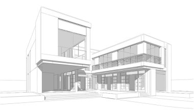 Ev Binası Mimari Çizim İllüstrasyon