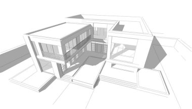 Ev Binası Mimari Çizim İllüstrasyon