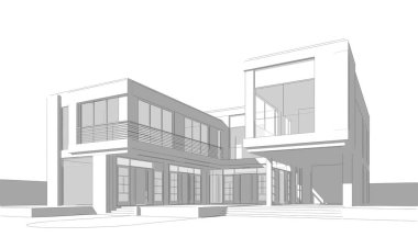 Ev Binası Mimari Çizim İllüstrasyon