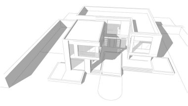 Ev Binası Mimari Çizim İllüstrasyon