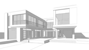 Ev Binası Mimari Çizim İllüstrasyon