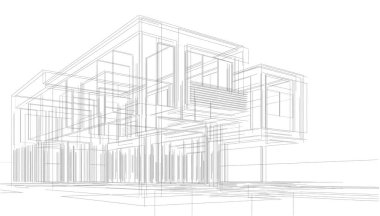 Ev Binası Mimari Çizim İllüstrasyon