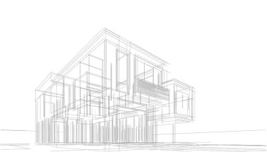 Ev Binası Mimari Çizim İllüstrasyon