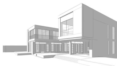 Ev Binası Mimari Çizim İllüstrasyon