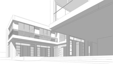 Ev Binası Mimari Çizim İllüstrasyon