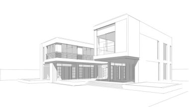 Ev Binası Mimari Çizim İllüstrasyon