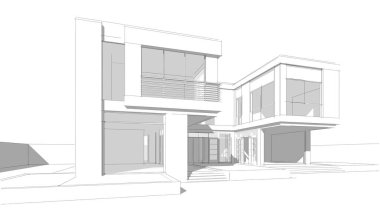 Ev Binası Mimari Çizim İllüstrasyon