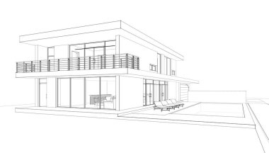 Ev Binası Mimari Çizim İllüstrasyon