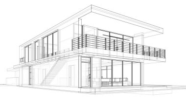 Ev Binası Mimari Çizim İllüstrasyon