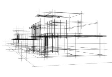 ev yapımı eskiz Mimari 3D illüstrasyon