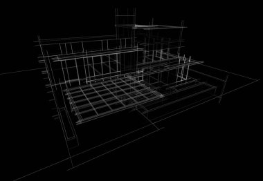 ev yapımı eskiz Mimari 3D illüstrasyon