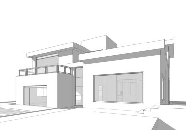 Mimari çizim. Modern bina çizimi, 3D görüntüleme