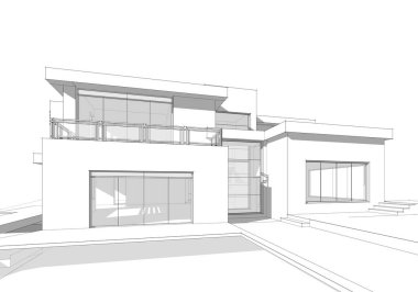 Mimari çizim. Modern bina çizimi, 3D görüntüleme