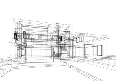 Mimari çizim. Modern bina çizimi, 3D görüntüleme