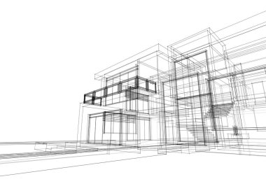 Mimari çizim. Modern bina çizimi, 3D görüntüleme