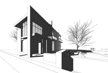 Mimari çizim. Modern bina çizimi, 3D görüntüleme