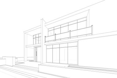 Mimari çizim. Modern bina çizimi, 3D görüntüleme