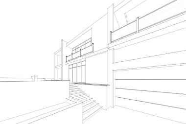 Mimari çizim. Modern bina çizimi, 3D görüntüleme