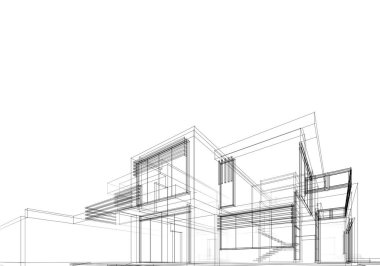 Mimari çizim. Modern bina çizimi, 3D görüntüleme