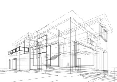 Mimari çizim. Modern bina çizimi, 3D görüntüleme