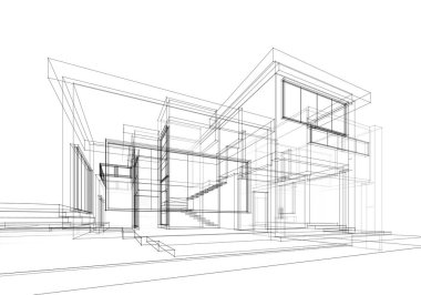 Mimari çizim. Modern bina çizimi, 3D görüntüleme