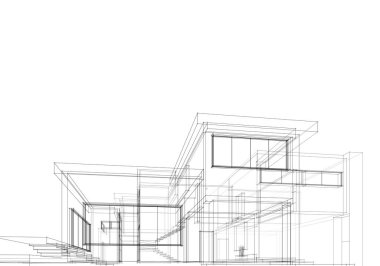 Mimari çizim. Modern bina çizimi, 3D görüntüleme