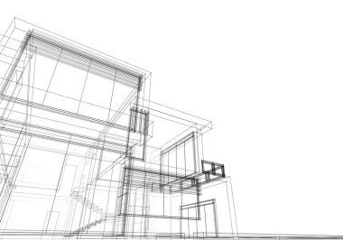 Mimari çizim. Modern bina çizimi, 3D görüntüleme