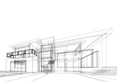 Mimari çizim. Modern bina çizimi, 3D görüntüleme