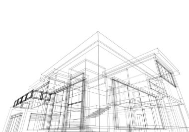 Mimari çizim. Modern bina çizimi, 3D görüntüleme