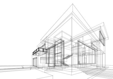 Mimari çizim. Modern bina çizimi, 3D görüntüleme