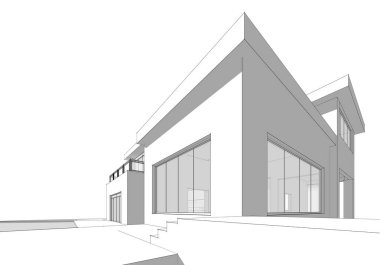 Mimari çizim. Modern bina çizimi, 3D görüntüleme