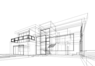 Mimari çizim. Modern bina çizimi, 3D görüntüleme