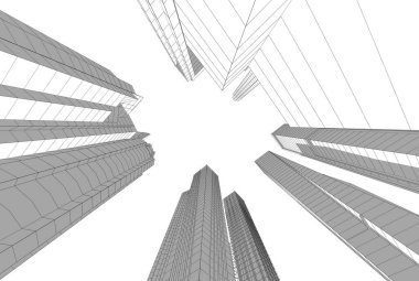 Soyut şehir binaları 3D görüntüleme