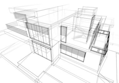 Mimari çizim. Modern bina çizimi, 3D görüntüleme