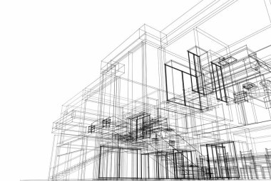 Mimari çizim. Modern bina çizimi, 3D görüntüleme