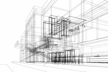 Mimari çizim. Modern bina çizimi, 3D görüntüleme