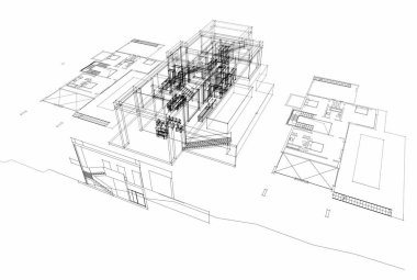 Mimari çizim. Modern bina çizimi, 3D görüntüleme