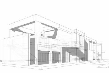 Mimari çizim. Modern bina çizimi, 3D görüntüleme