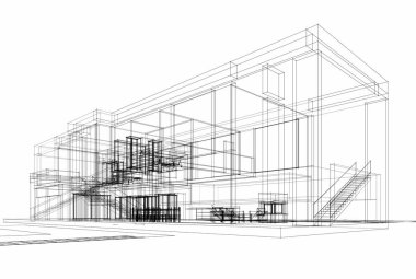 Mimari çizim. Modern bina çizimi, 3D görüntüleme