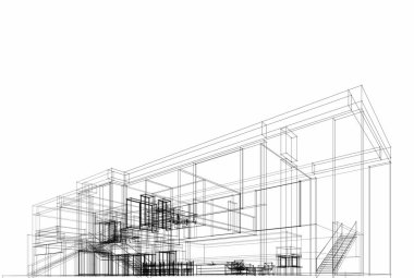 Mimari çizim. Modern bina çizimi, 3D görüntüleme