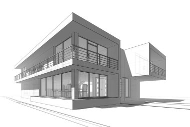 Mimari çizim. Modern bina çizimi, 3D görüntüleme