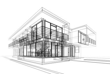 Mimari çizim. Modern bina çizimi, 3D görüntüleme