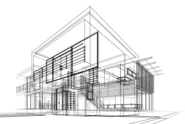 Mimari çizim. Modern bina çizimi, 3D görüntüleme