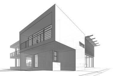 Mimari çizim. Modern bina çizimi, 3D görüntüleme