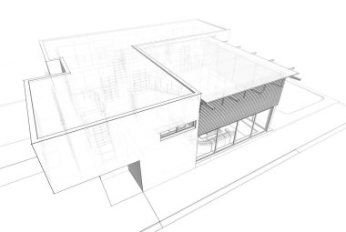 Mimari çizim. Modern bina çizimi, 3D görüntüleme