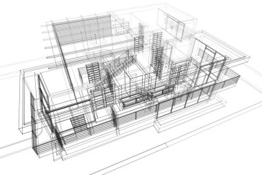 Mimari çizim. Modern bina çizimi, 3D görüntüleme