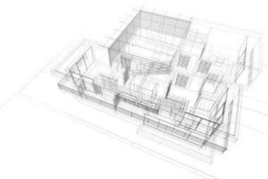 Mimari çizim. Modern bina çizimi, 3D görüntüleme